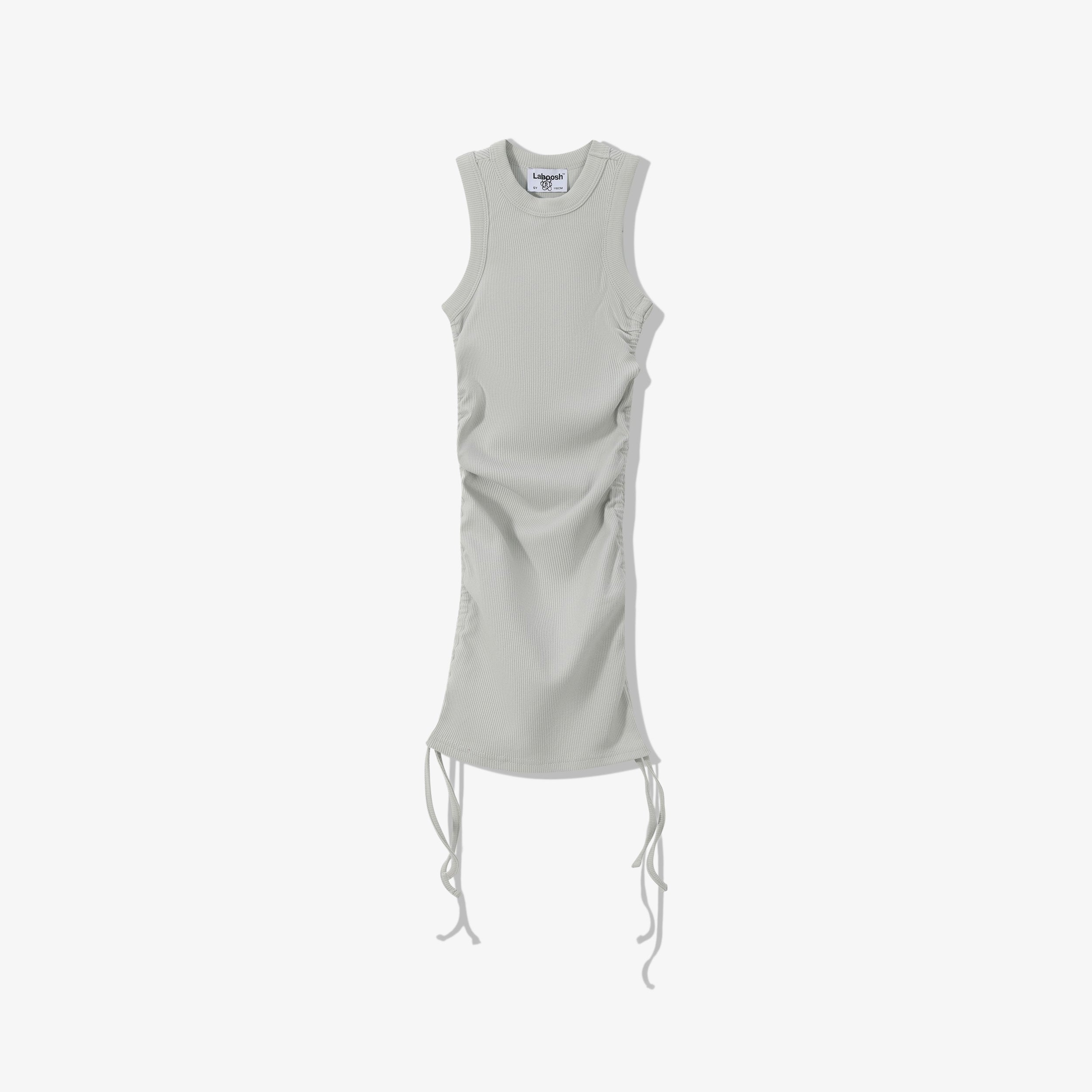 SPORTY COTTON RIBBED RUCHED DRESS -  SLEEVELESS