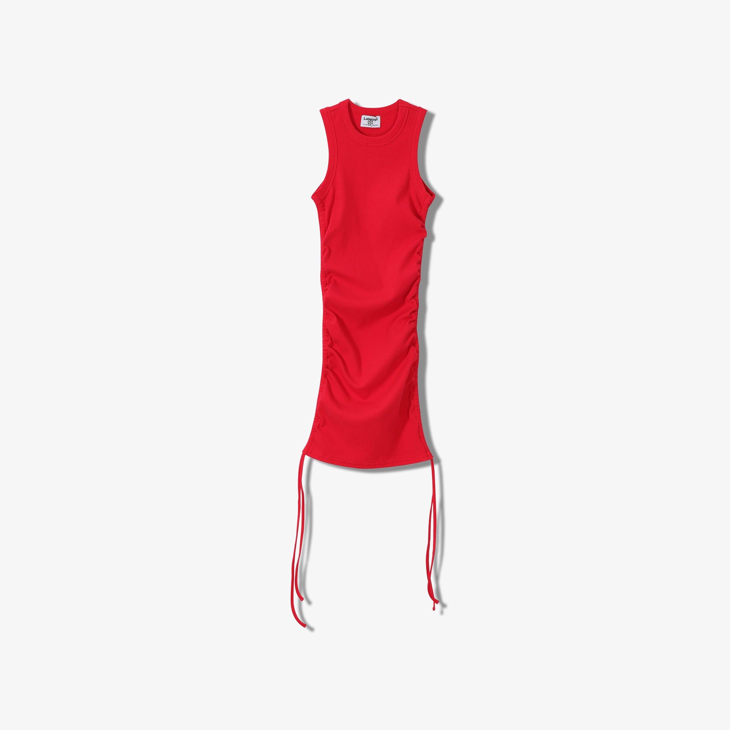 SPORTY COTTON RIBBED RUCHED DRESS -  SLEEVELESS