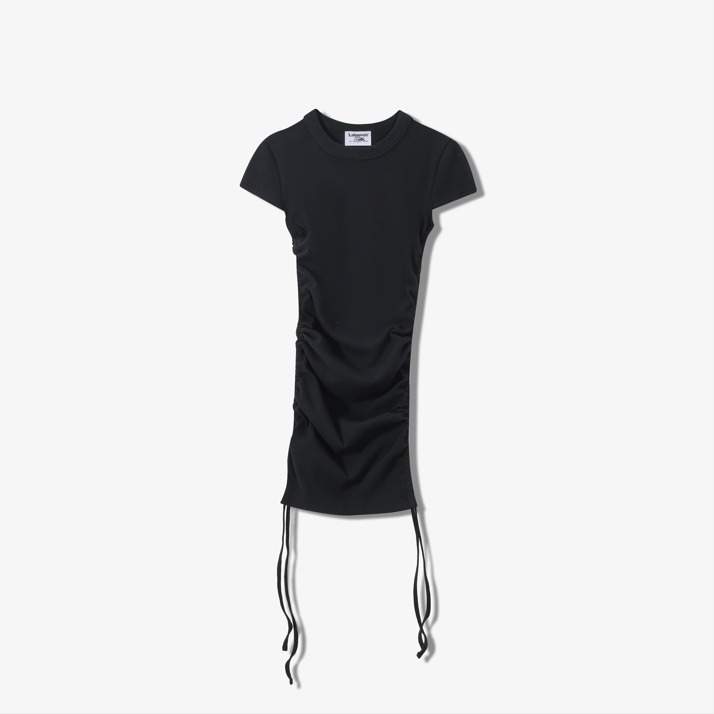 SPORTY COTTON RIBBED  SHORT SLEEVE RUCHED DRESS