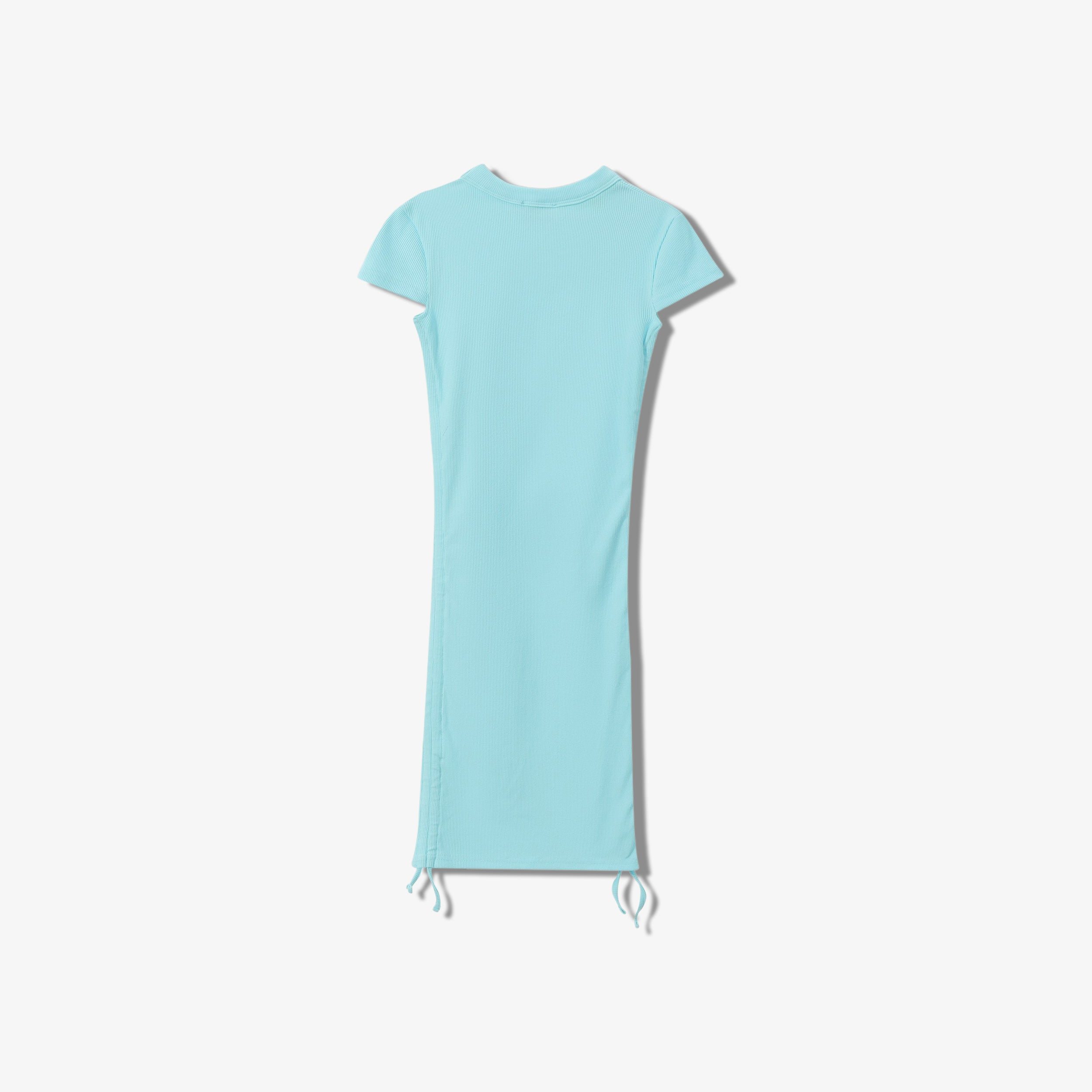 SPORTY COTTON RIBBED  SHORT SLEEVE RUCHED DRESS