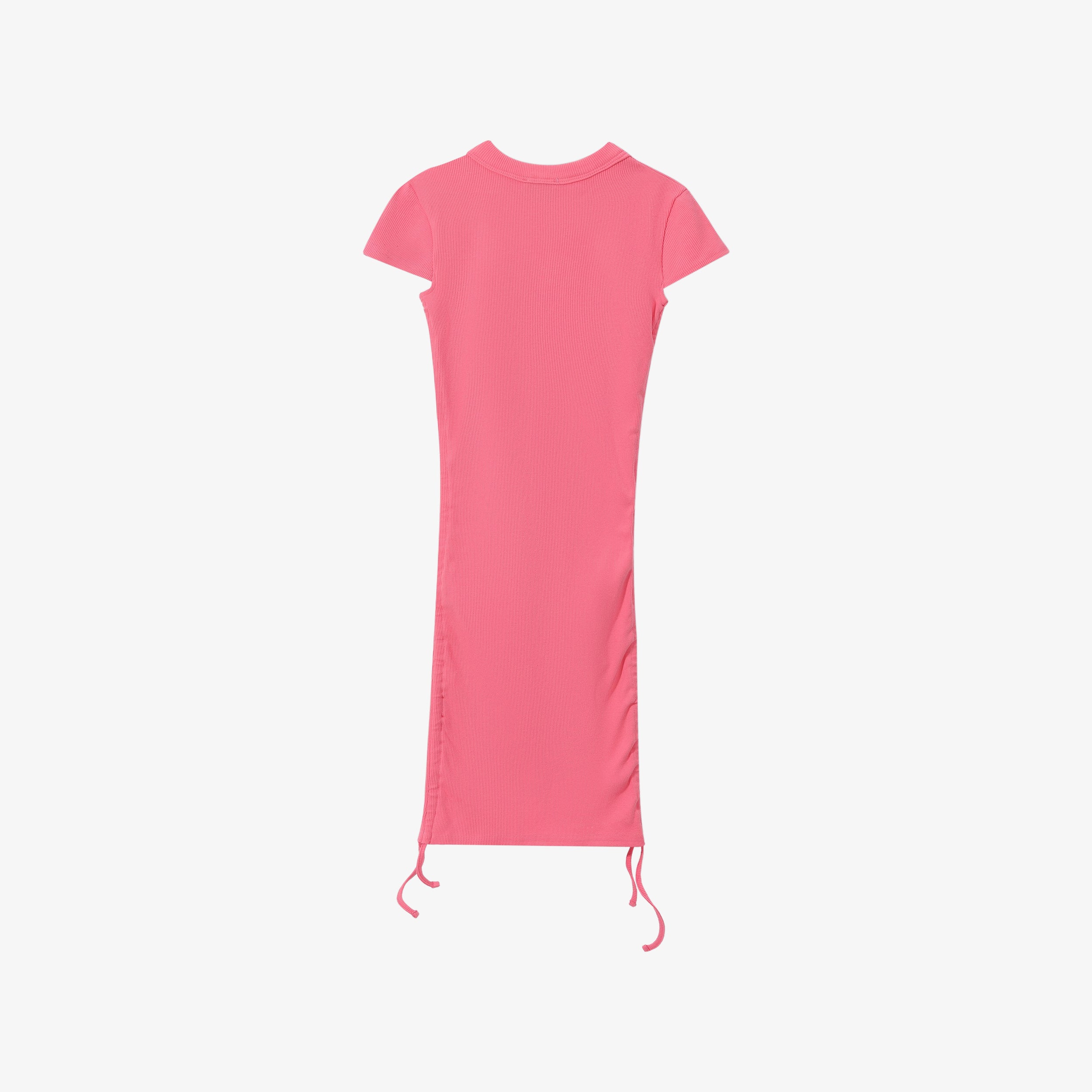 SPORTY COTTON RIBBED  SHORT SLEEVE RUCHED DRESS