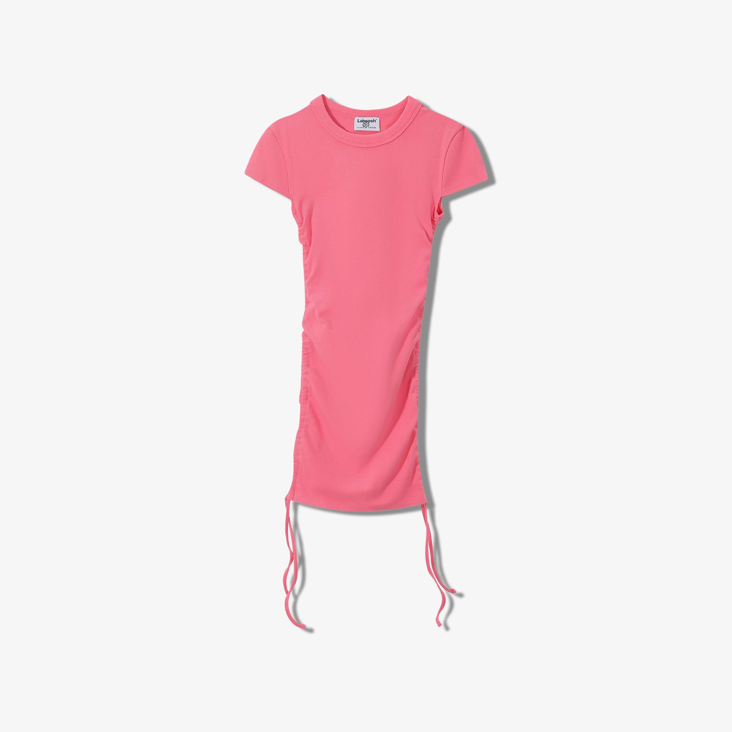 SPORTY COTTON RIBBED  SHORT SLEEVE RUCHED DRESS