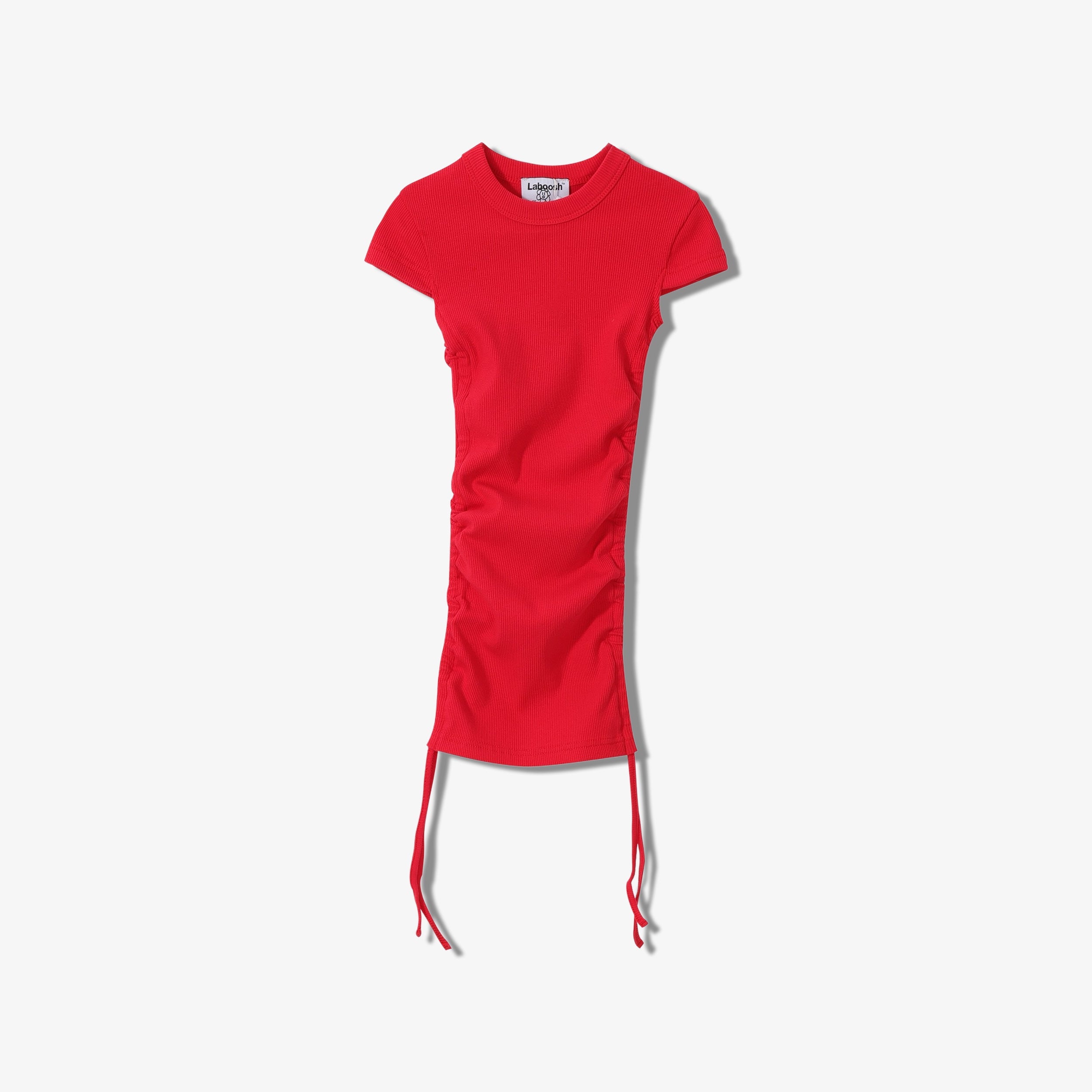 SPORTY COTTON RIBBED  SHORT SLEEVE RUCHED DRESS